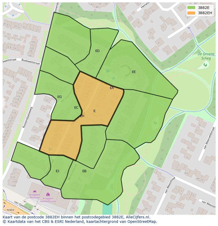 Afbeelding van het postcodegebied 3882 EH op de kaart.