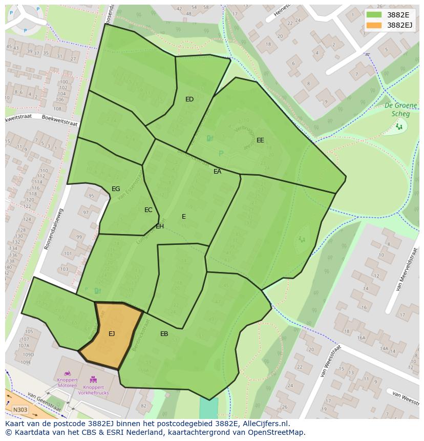 Afbeelding van het postcodegebied 3882 EJ op de kaart.