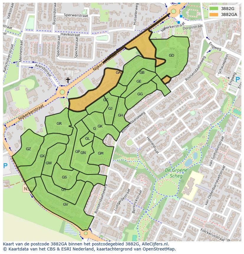 Afbeelding van het postcodegebied 3882 GA op de kaart.