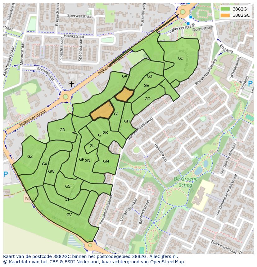 Afbeelding van het postcodegebied 3882 GC op de kaart.