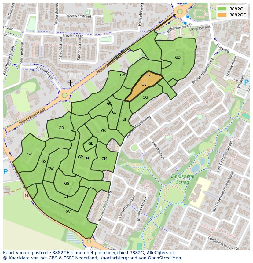Afbeelding van het postcodegebied 3882 GE op de kaart.