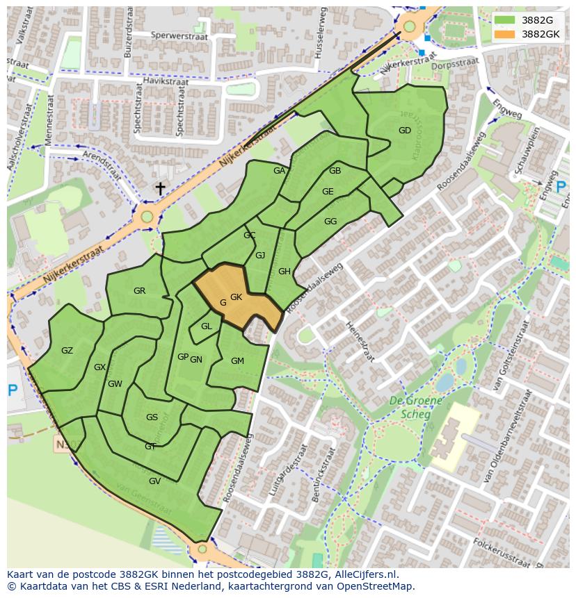 Afbeelding van het postcodegebied 3882 GK op de kaart.