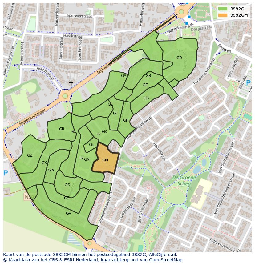 Afbeelding van het postcodegebied 3882 GM op de kaart.