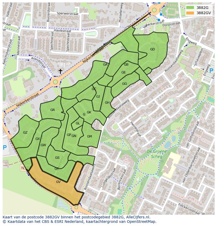 Afbeelding van het postcodegebied 3882 GV op de kaart.