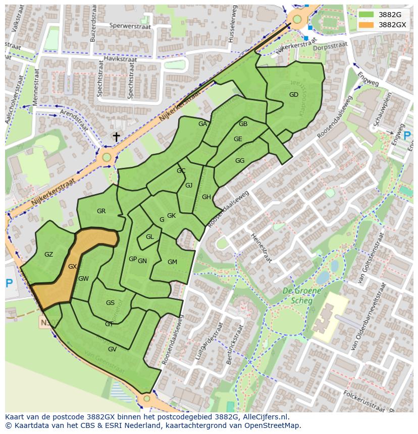 Afbeelding van het postcodegebied 3882 GX op de kaart.