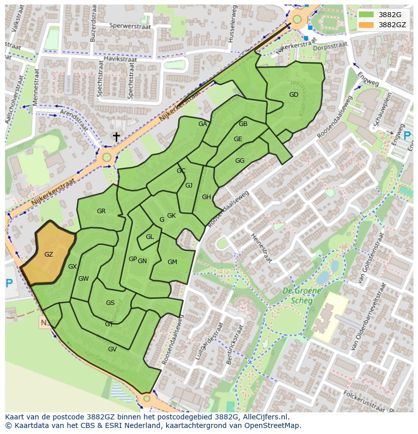 Afbeelding van het postcodegebied 3882 GZ op de kaart.