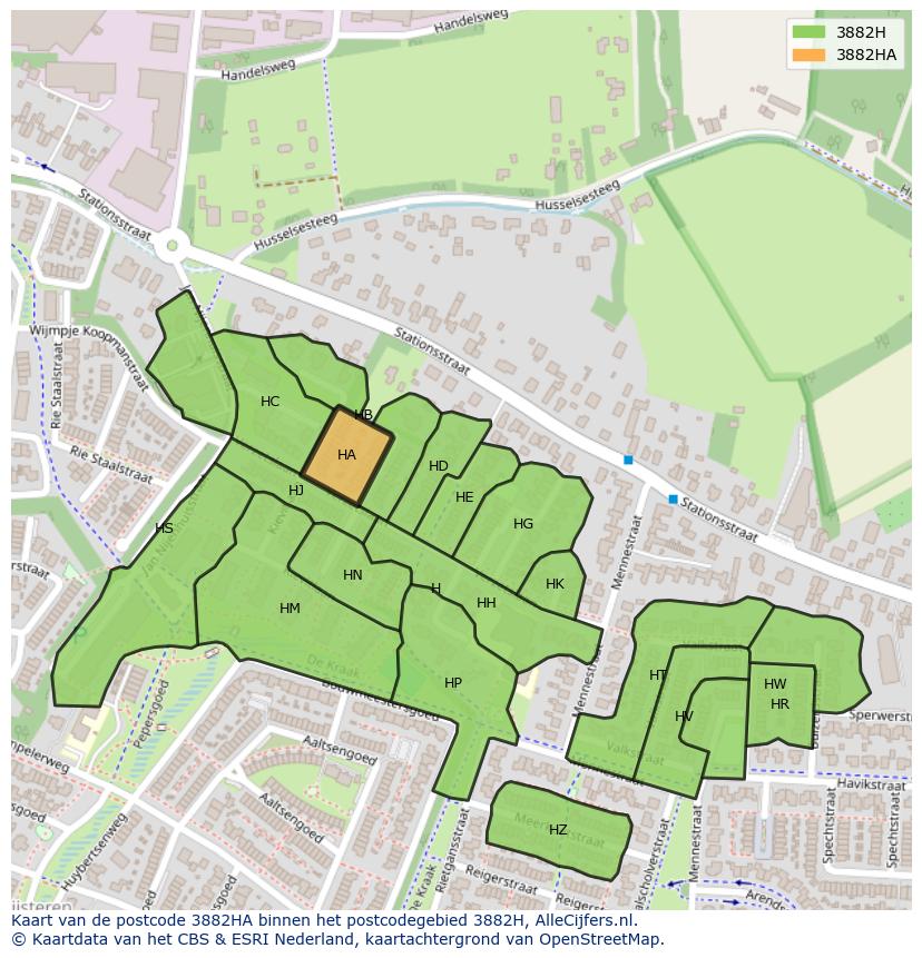 Afbeelding van het postcodegebied 3882 HA op de kaart.