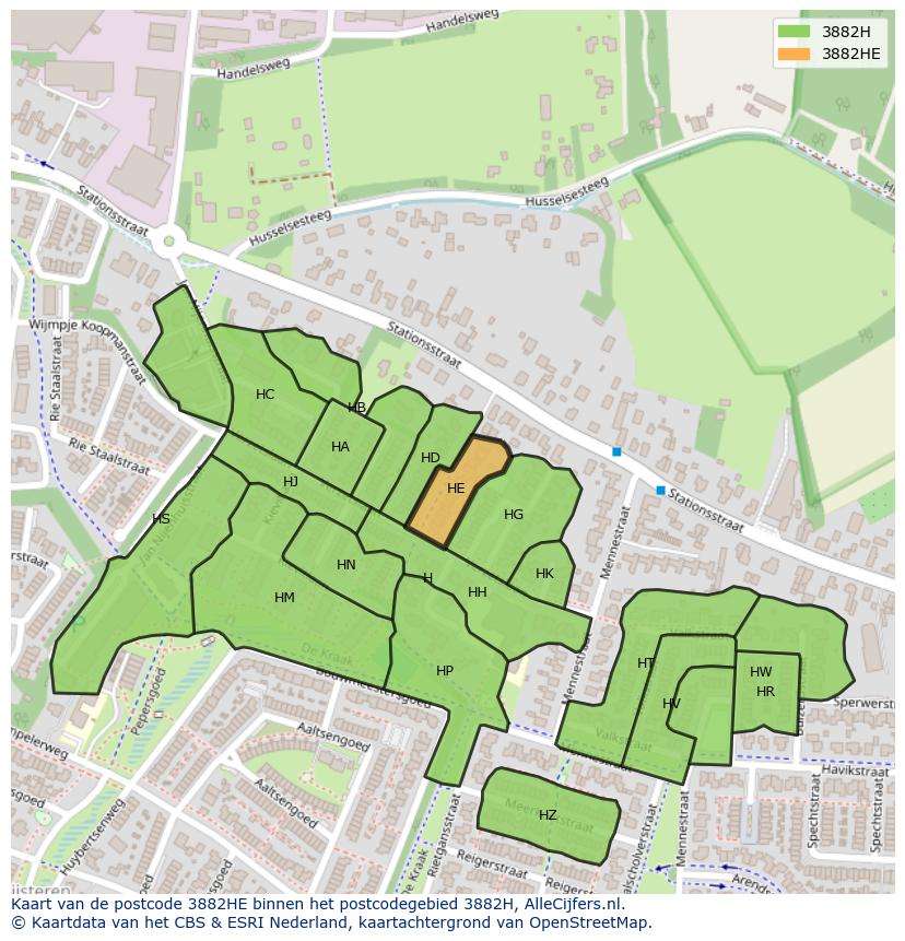 Afbeelding van het postcodegebied 3882 HE op de kaart.