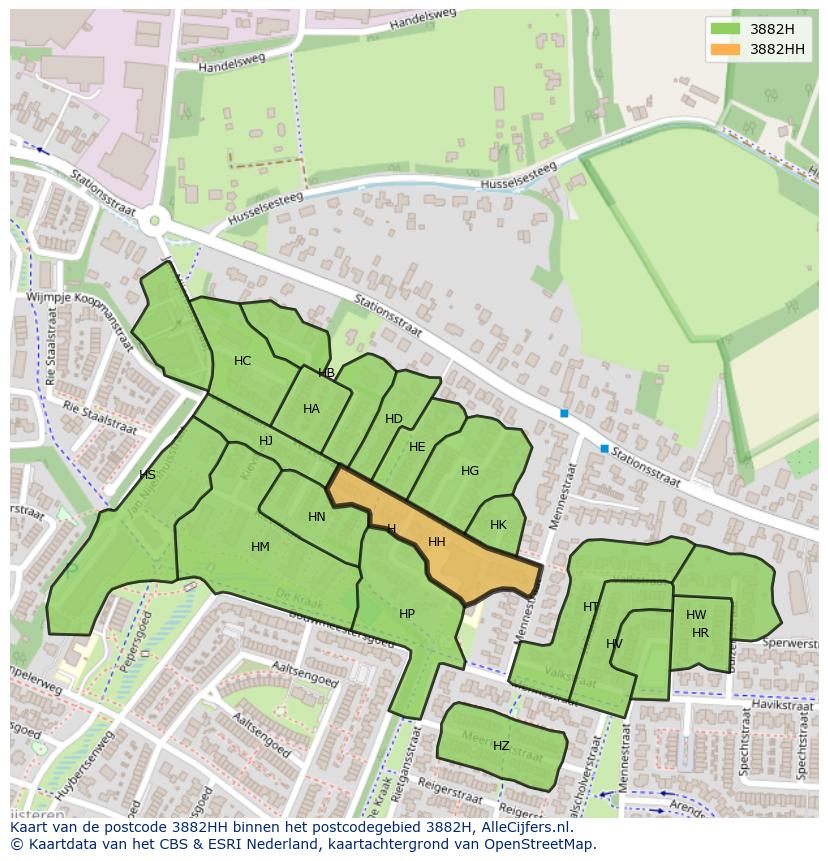 Afbeelding van het postcodegebied 3882 HH op de kaart.