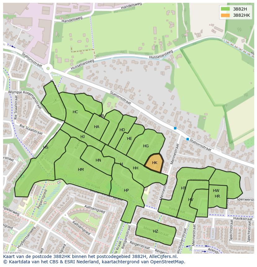 Afbeelding van het postcodegebied 3882 HK op de kaart.