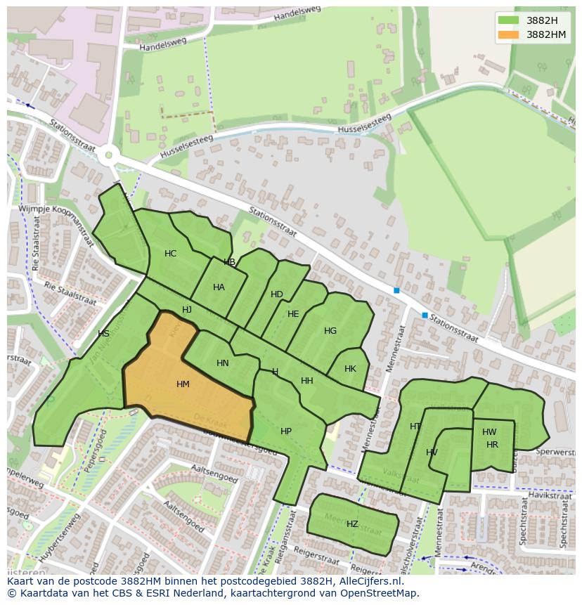 Afbeelding van het postcodegebied 3882 HM op de kaart.
