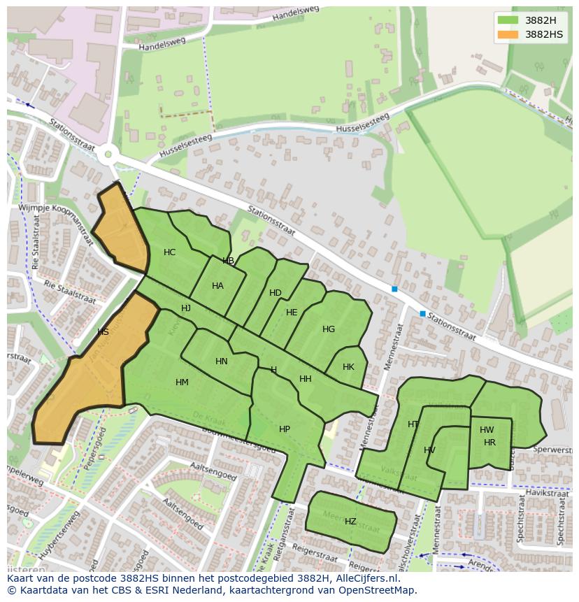Afbeelding van het postcodegebied 3882 HS op de kaart.