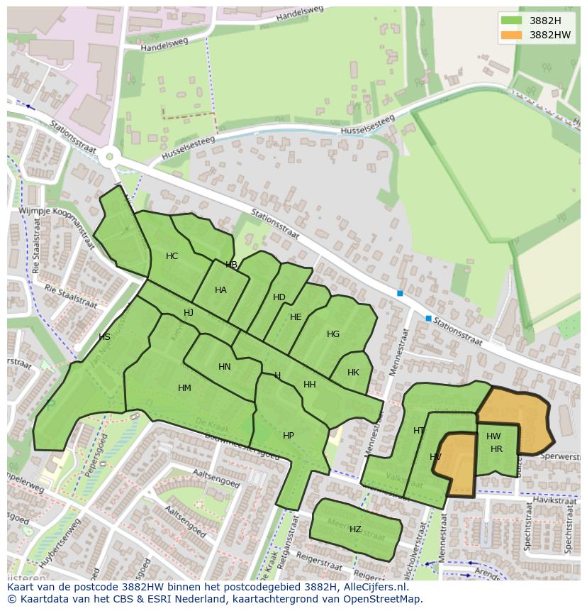 Afbeelding van het postcodegebied 3882 HW op de kaart.