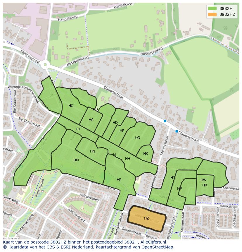 Afbeelding van het postcodegebied 3882 HZ op de kaart.
