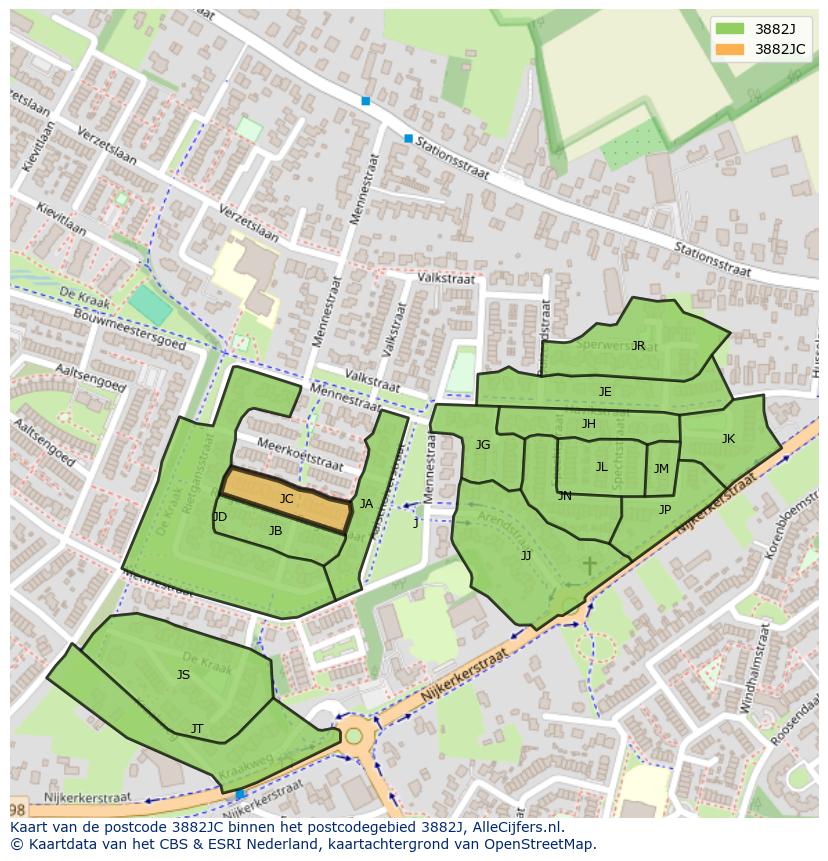Afbeelding van het postcodegebied 3882 JC op de kaart.