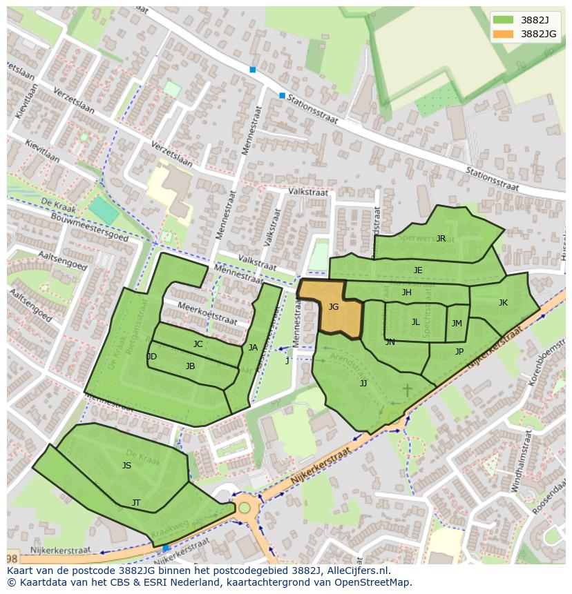 Afbeelding van het postcodegebied 3882 JG op de kaart.