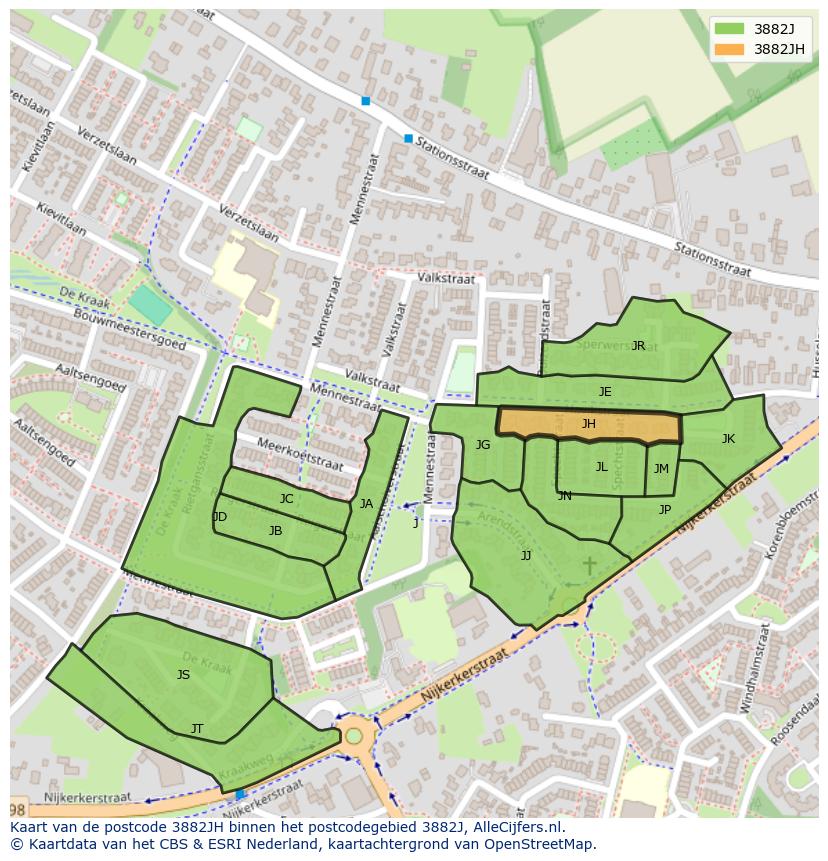 Afbeelding van het postcodegebied 3882 JH op de kaart.