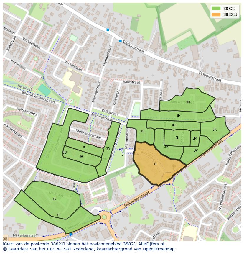 Afbeelding van het postcodegebied 3882 JJ op de kaart.