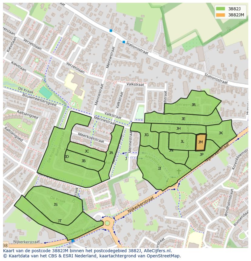 Afbeelding van het postcodegebied 3882 JM op de kaart.