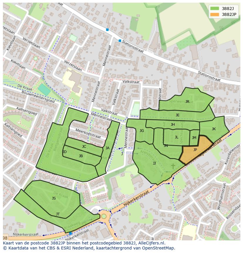 Afbeelding van het postcodegebied 3882 JP op de kaart.