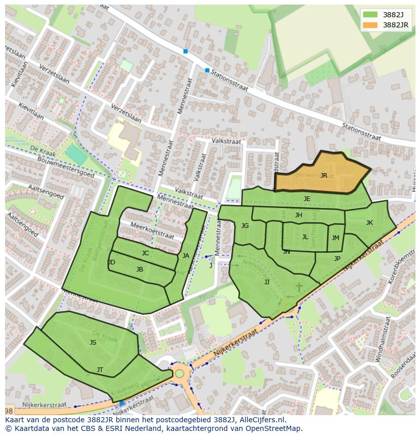 Afbeelding van het postcodegebied 3882 JR op de kaart.