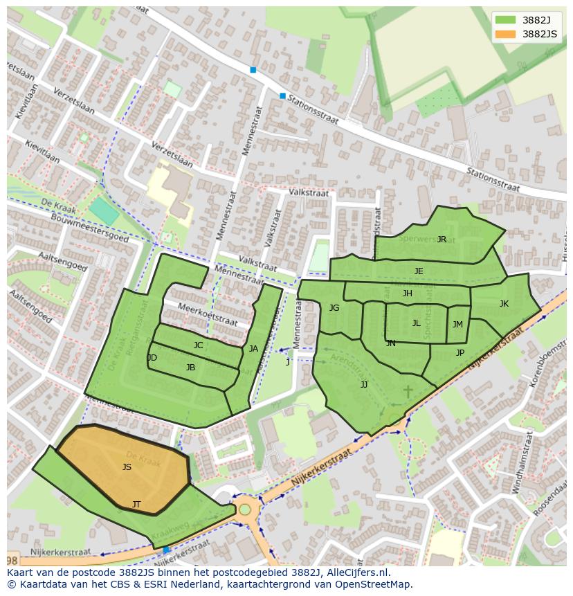 Afbeelding van het postcodegebied 3882 JS op de kaart.