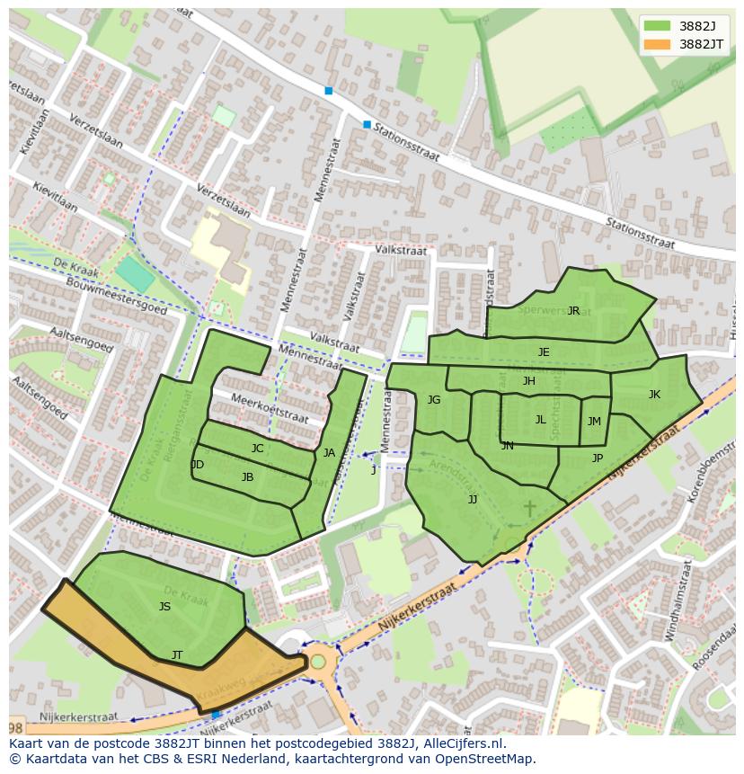 Afbeelding van het postcodegebied 3882 JT op de kaart.