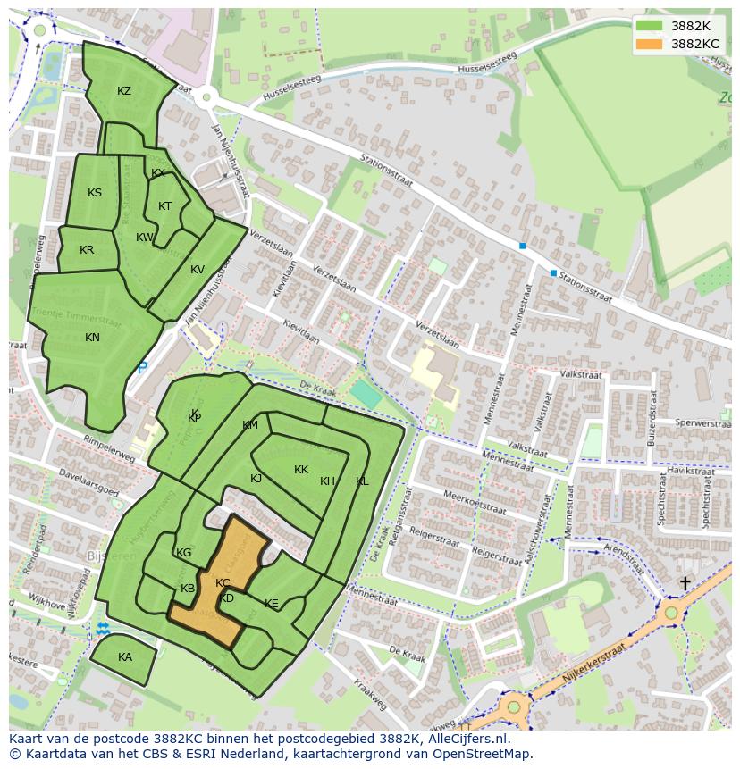 Afbeelding van het postcodegebied 3882 KC op de kaart.