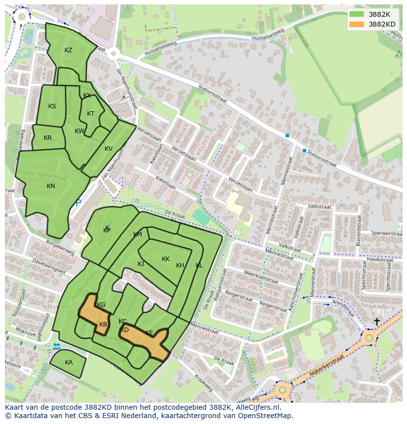 Afbeelding van het postcodegebied 3882 KD op de kaart.
