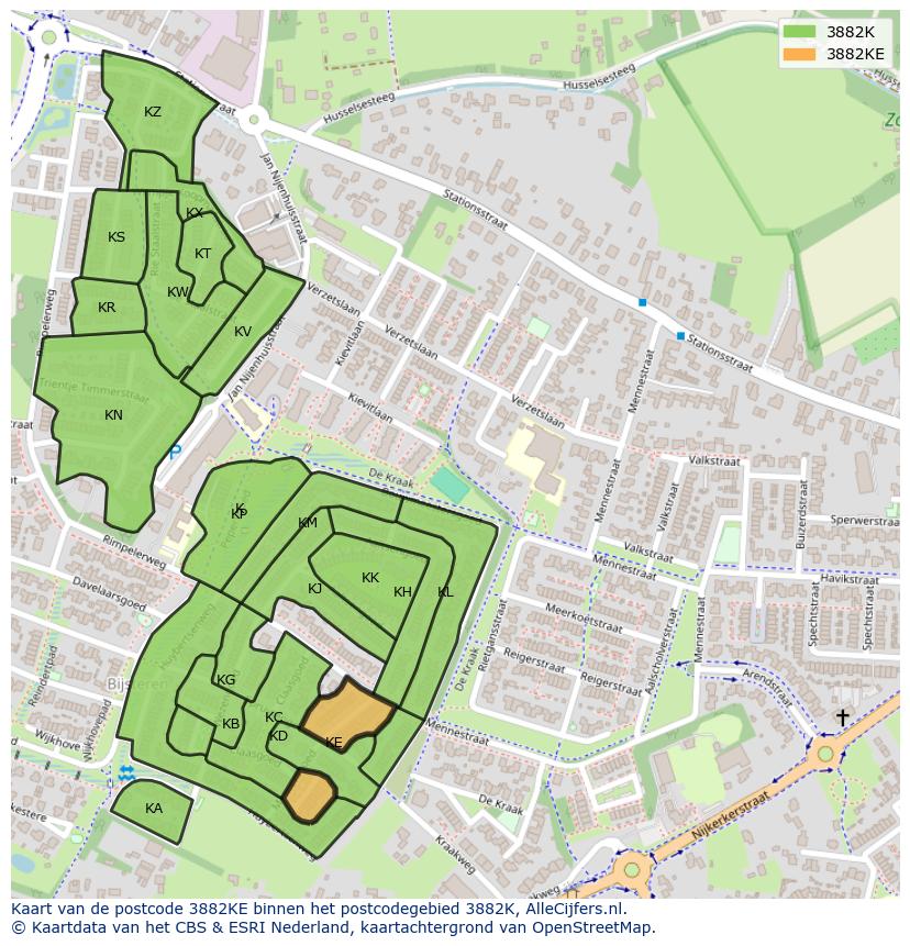 Afbeelding van het postcodegebied 3882 KE op de kaart.