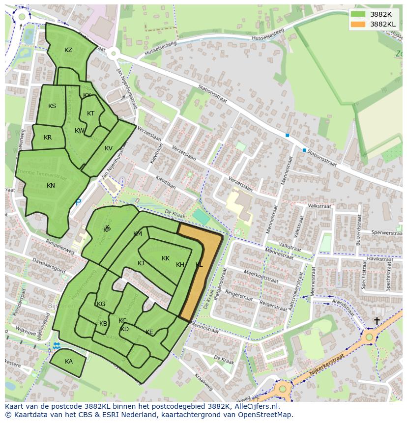 Afbeelding van het postcodegebied 3882 KL op de kaart.