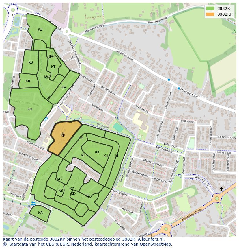 Afbeelding van het postcodegebied 3882 KP op de kaart.