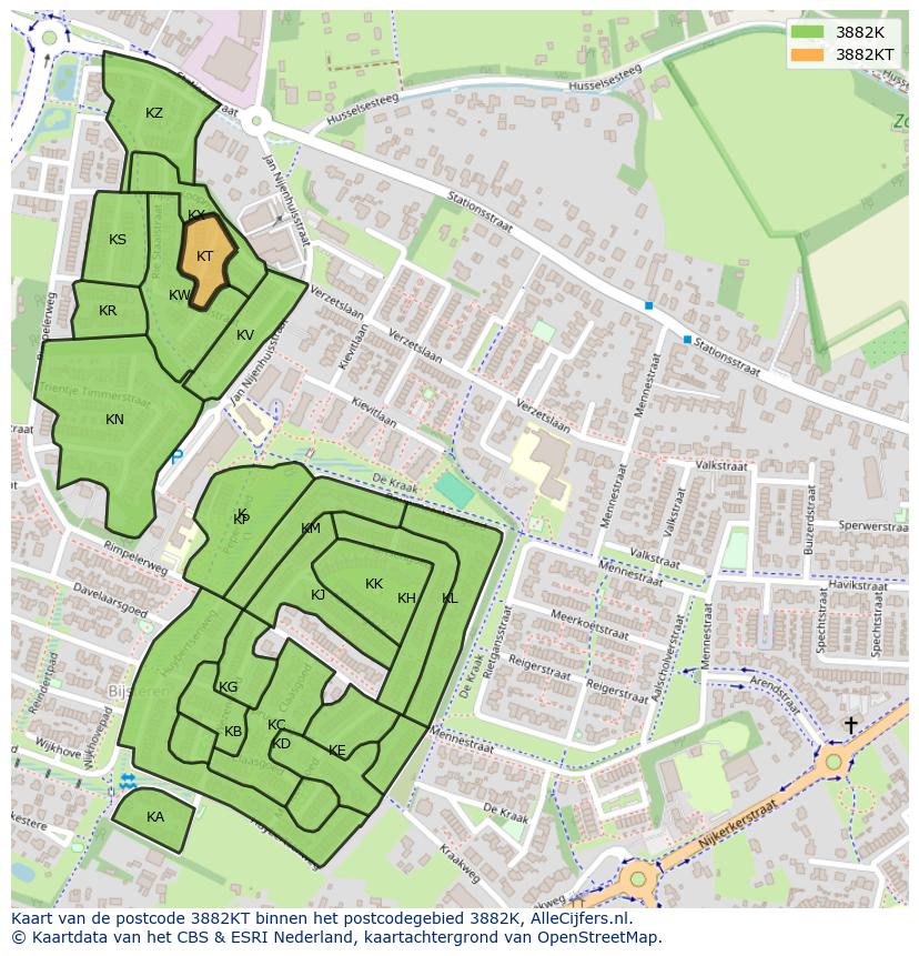 Afbeelding van het postcodegebied 3882 KT op de kaart.