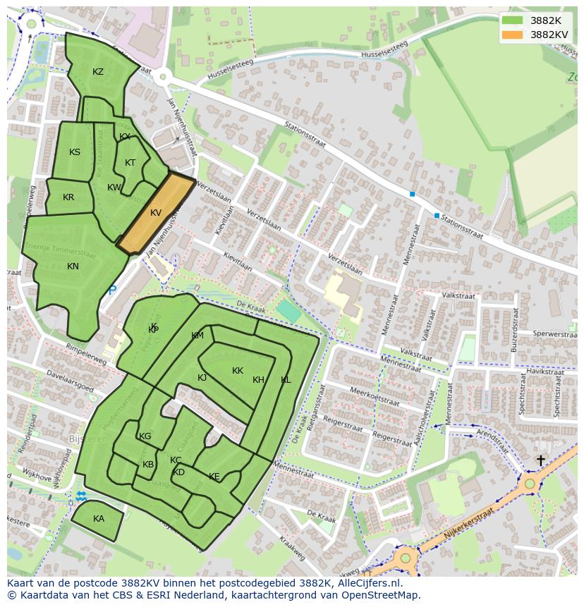 Afbeelding van het postcodegebied 3882 KV op de kaart.
