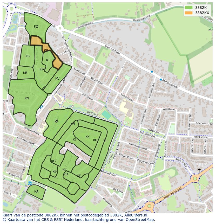 Afbeelding van het postcodegebied 3882 KX op de kaart.