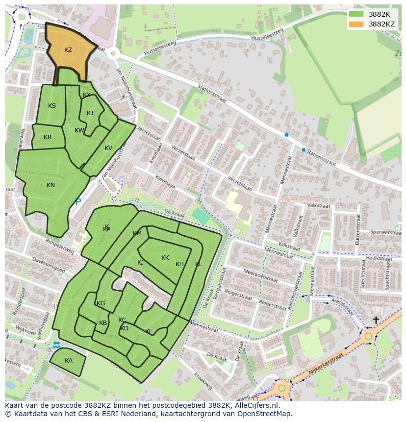Afbeelding van het postcodegebied 3882 KZ op de kaart.