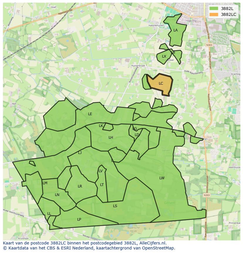 Afbeelding van het postcodegebied 3882 LC op de kaart.