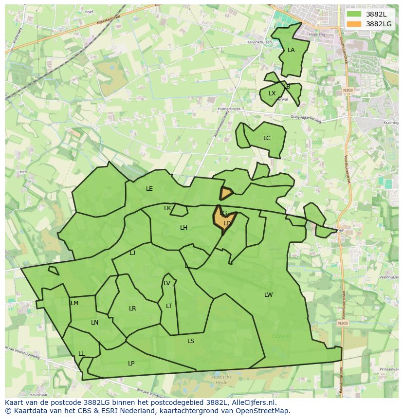 Afbeelding van het postcodegebied 3882 LG op de kaart.