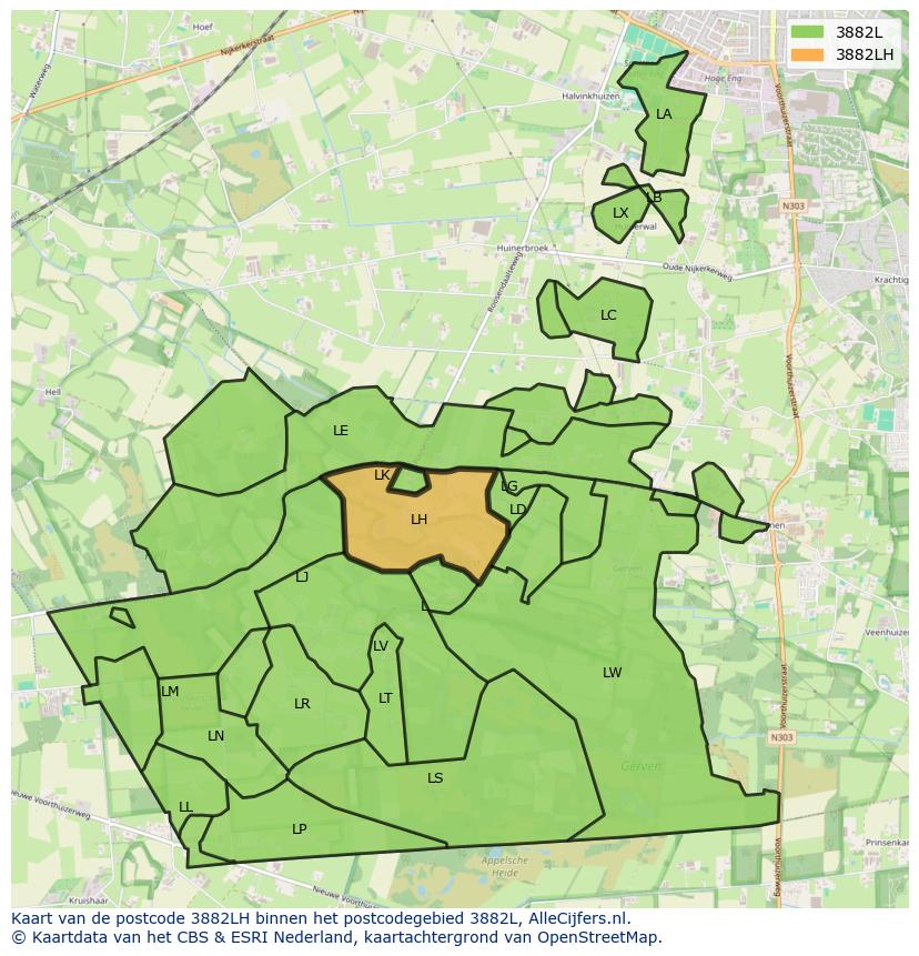 Afbeelding van het postcodegebied 3882 LH op de kaart.