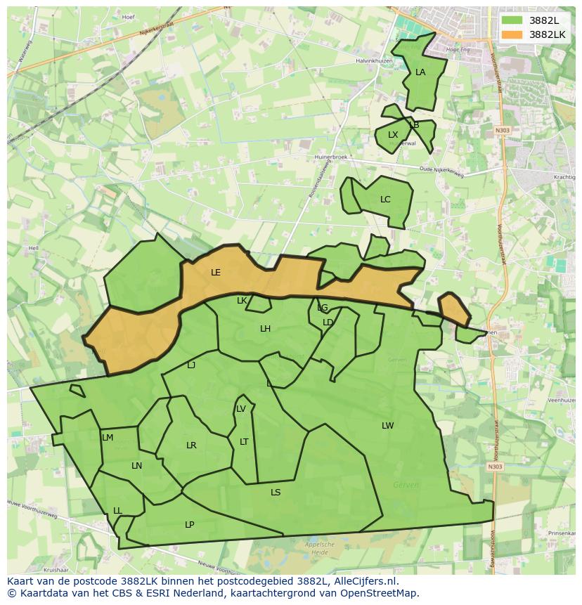 Afbeelding van het postcodegebied 3882 LK op de kaart.