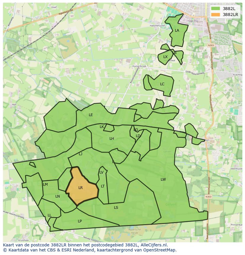 Afbeelding van het postcodegebied 3882 LR op de kaart.
