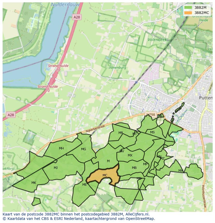 Afbeelding van het postcodegebied 3882 MC op de kaart.