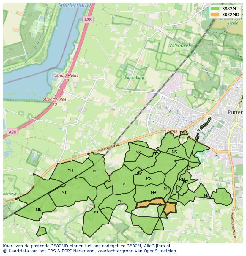 Afbeelding van het postcodegebied 3882 MD op de kaart.