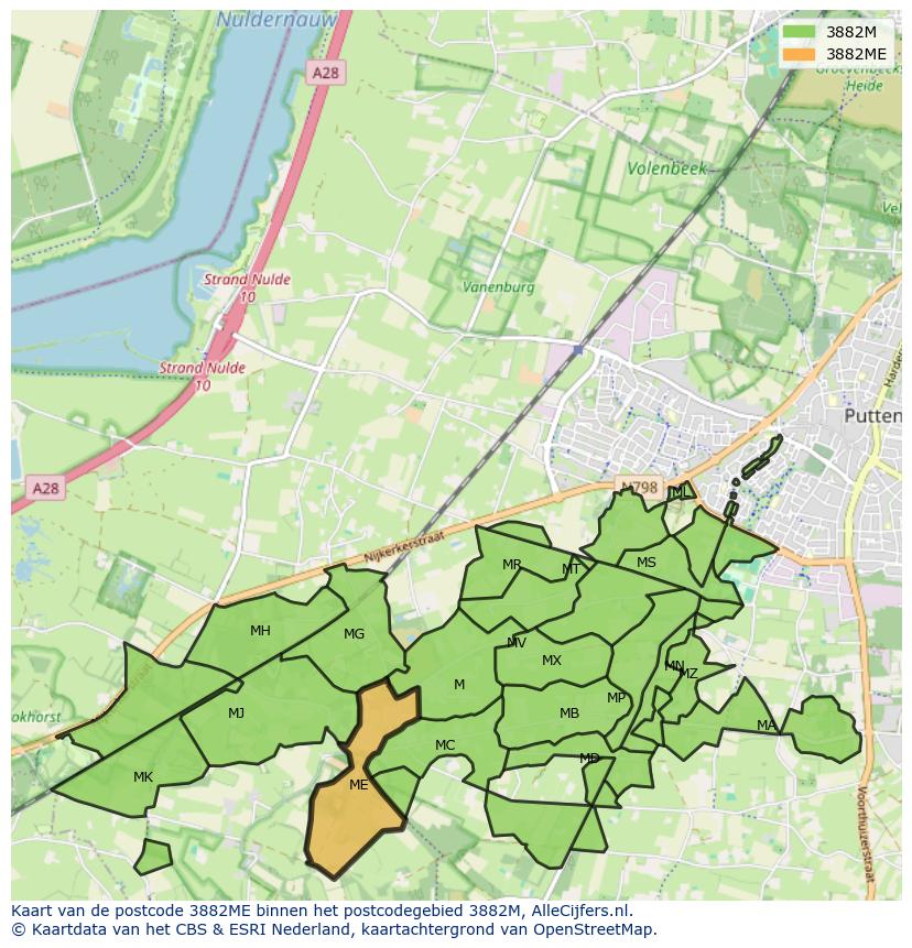 Afbeelding van het postcodegebied 3882 ME op de kaart.