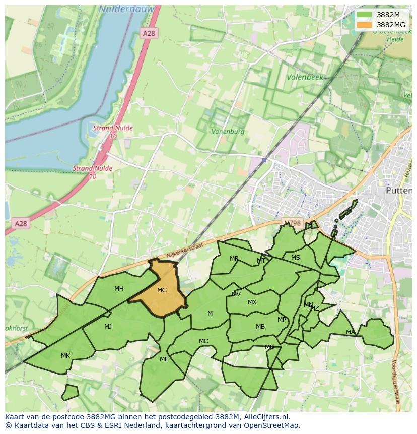 Afbeelding van het postcodegebied 3882 MG op de kaart.