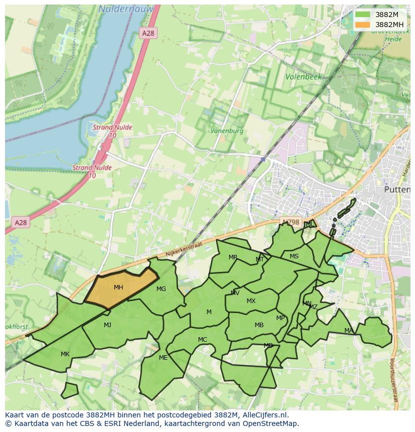 Afbeelding van het postcodegebied 3882 MH op de kaart.