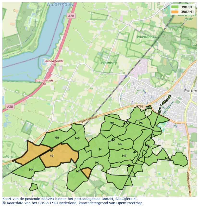 Afbeelding van het postcodegebied 3882 MJ op de kaart.