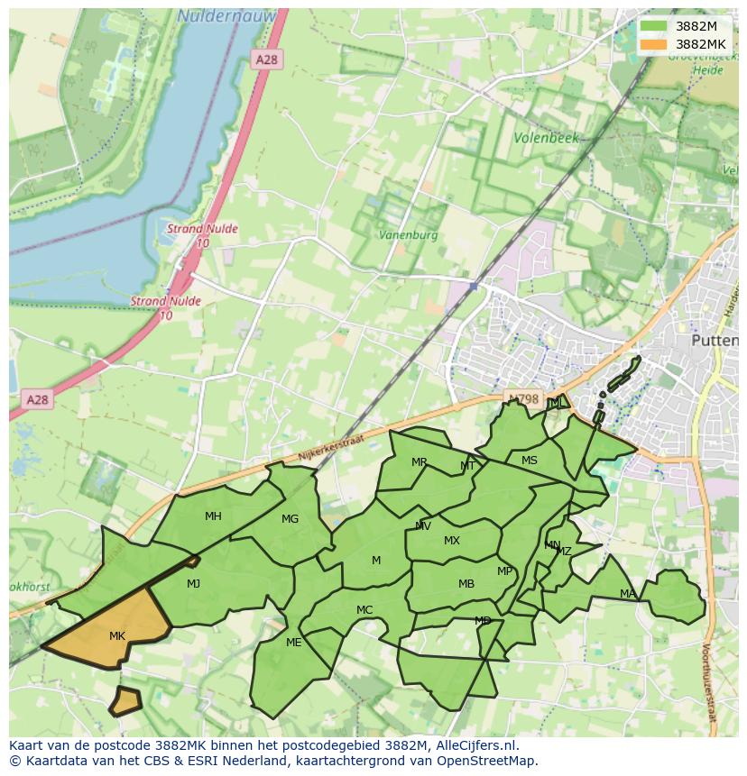 Afbeelding van het postcodegebied 3882 MK op de kaart.