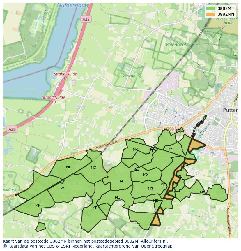 Afbeelding van het postcodegebied 3882 MN op de kaart.