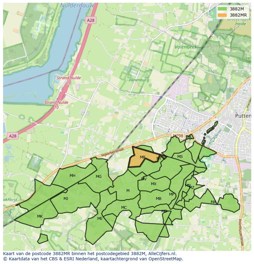 Afbeelding van het postcodegebied 3882 MR op de kaart.
